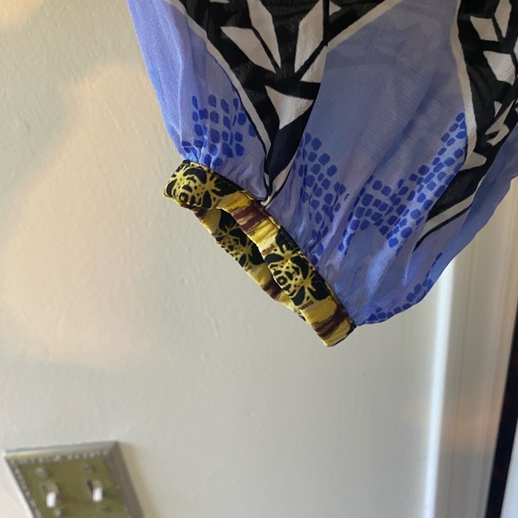 Anthropologie Beaded Boho Long Sleeve Dress in Blue and Yellow - Picture 7 of 10